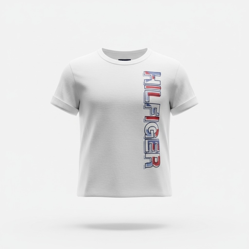 Tommy Hilfiger Stylish Casual White Short Sleeve Tee Kids Unisex Size 4 EUC